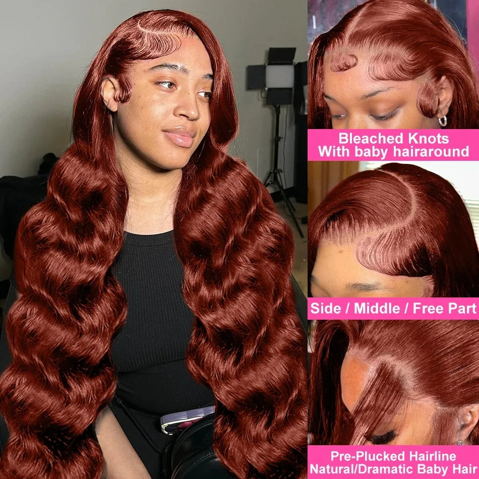 YKB 30 32 Inch Reddish Brown 13x6 HD Lace Frontal Wig Water Wave 13x4 HD Lace Front Colored Wigs Human Hair Brazilian Preplucked