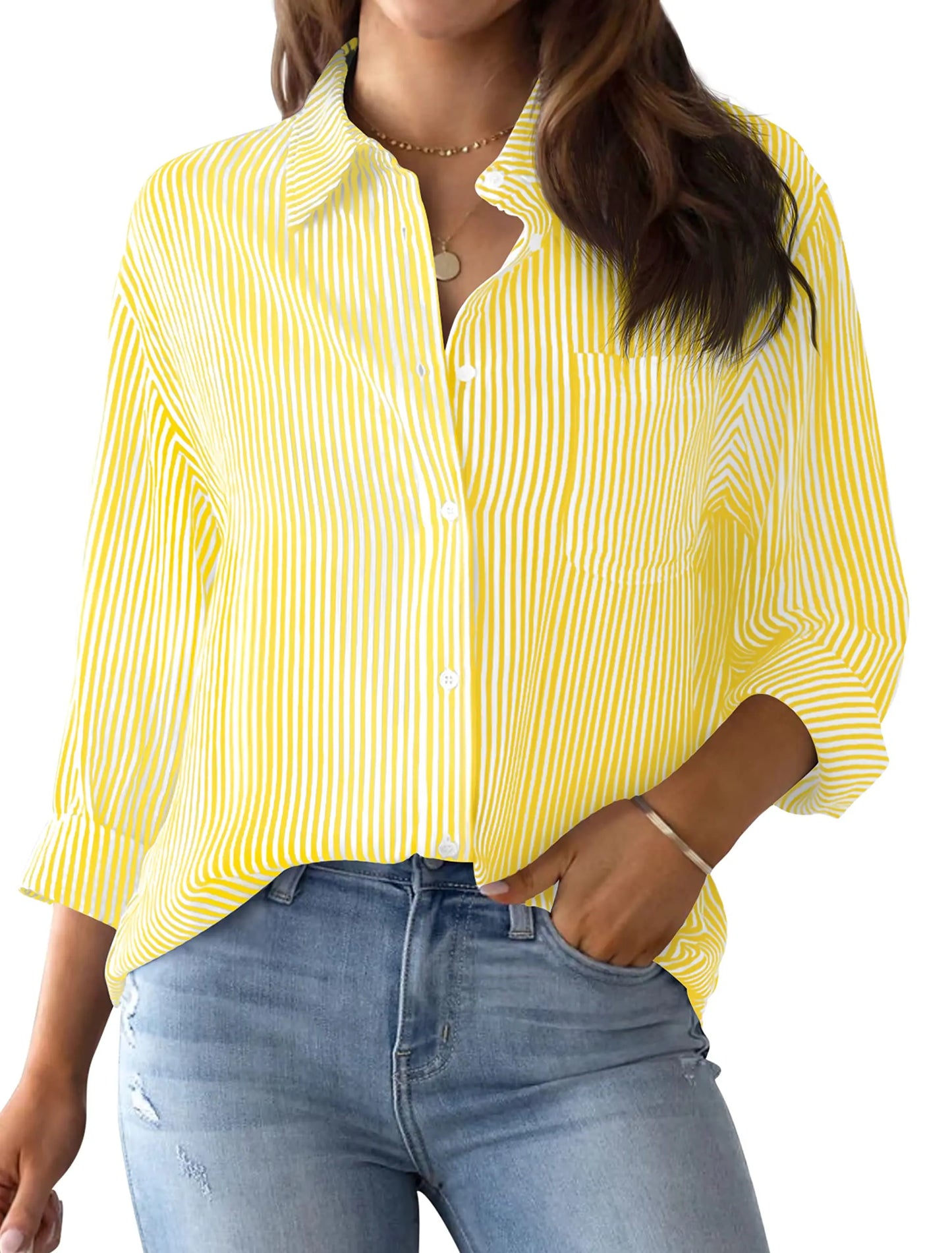 Women's Shirt Blouse Pink Striped classic Print,Button Long Sleeve Casual No pockets Daily Basic Shirt 2025 Fall & Winter Tops