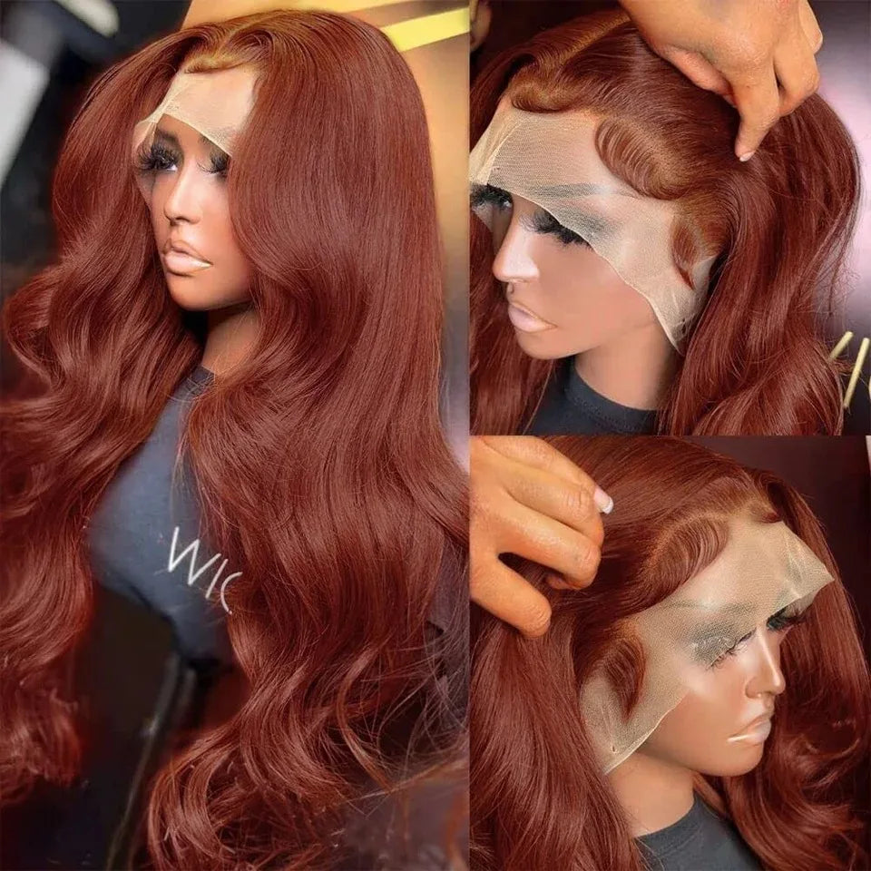 YKB 30 32 Inch Reddish Brown 13x6 HD Lace Frontal Wig Water Wave 13x4 HD Lace Front Colored Wigs Human Hair Brazilian Preplucked