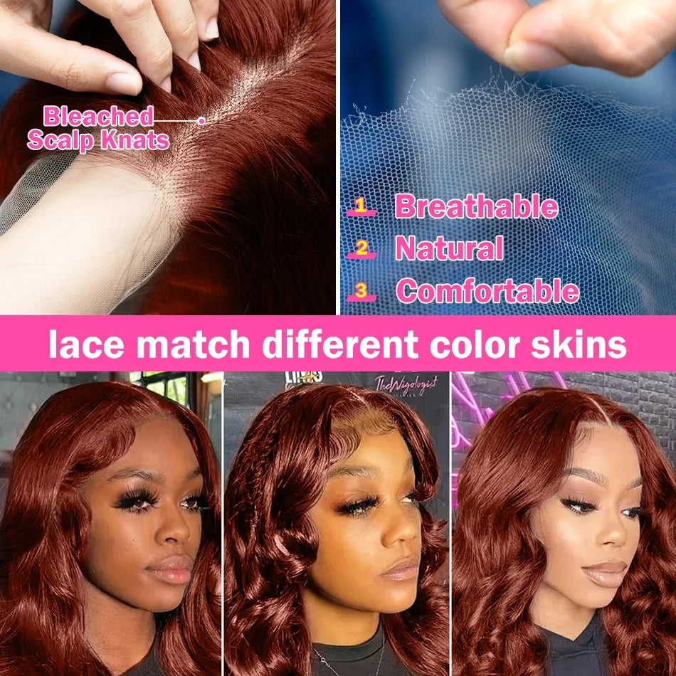YKB 30 32 Inch Reddish Brown 13x6 HD Lace Frontal Wig Water Wave 13x4 HD Lace Front Colored Wigs Human Hair Brazilian Preplucked