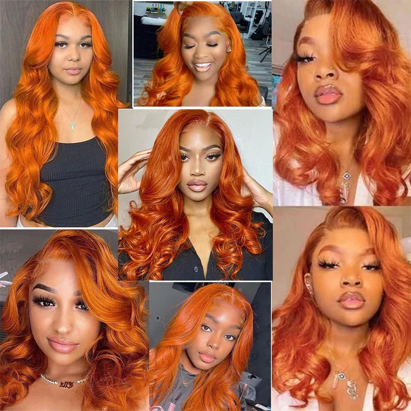 30 36 Inch Body Wave 13x6 Orange Ginger Lace Front Wigs Human Hair Pre Plucked 13x4 Human Hair Lace Frontal Wigs For Women