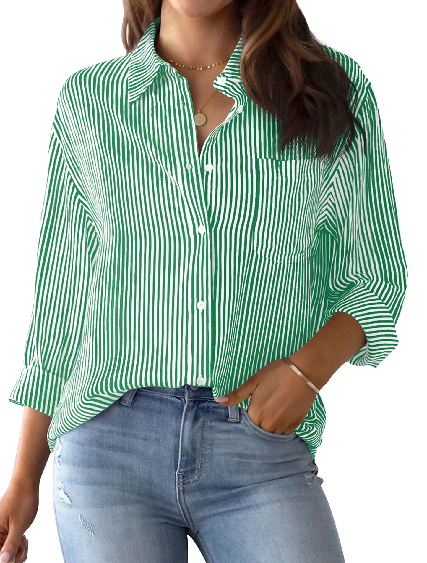 Women's Shirt Blouse Pink Striped classic Print,Button Long Sleeve Casual No pockets Daily Basic Shirt 2025 Fall & Winter Tops