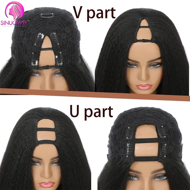 Straight Short Human Hair Wigs No Glue U Part Wig