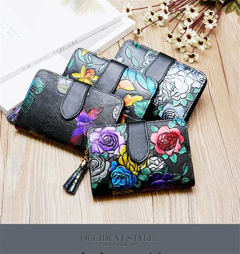 Floral Purse Short Women 2025 New Small Wallet Women Cards and Coins Cow Leather Purse Bag