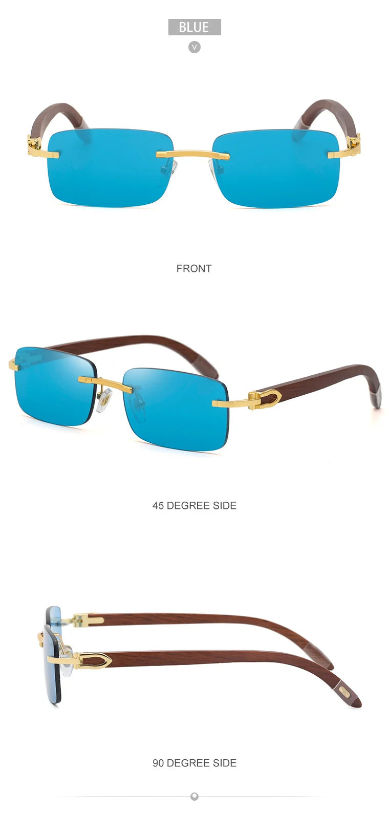 Natural Rimless Wooden Sunglasses Men Women 2025 Trendy Original Wood Sun Glasses for Male Retro Rectangle Eyewear Shades Uv400