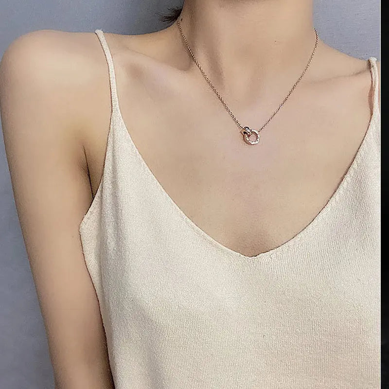 Women's Roman Numerals Pendant Necklace Titanium Steel