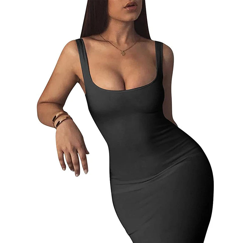 Women's Sexy Bodycon Tank Dress Sleeveless Basic Midi Club Dresses