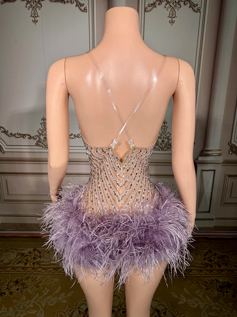 Novance Y4346 Wholesale Clothing Supplier Sexy Women's Bodysuits Skinny With Feather and Crystal Party Stage Performance Wear