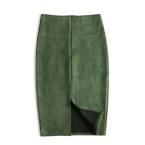 Winter Sexy Bodycon Suede Skirts 2025 Fashion Knee Length High Waist Office Skirt Korean Women Clothes Elegant Slim Pencil Skirt