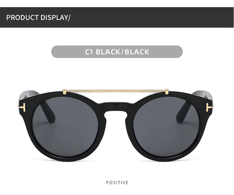 Trendy Retro Round Rivet Sunglasses Women 2025 Brand Double Bridge Shade Eyewear Colorful Lens Gray Yellow Frame Men Sun Glasses