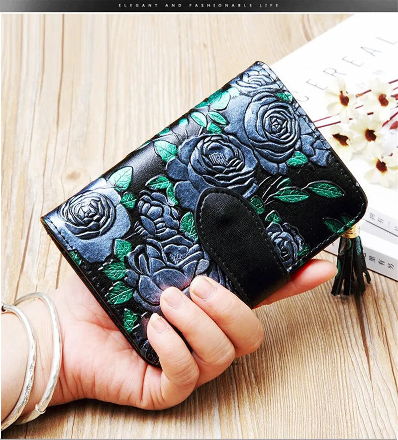 Floral Purse Short Women 2025 New Small Wallet Women Cards and Coins Cow Leather Purse Bag