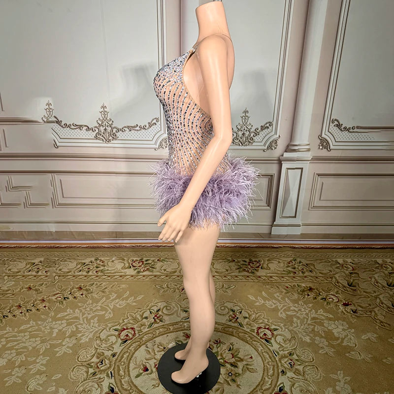 Novance Y4346 Wholesale Clothing Supplier Sexy Women's Bodysuits Skinny With Feather and Crystal Party Stage Performance Wear