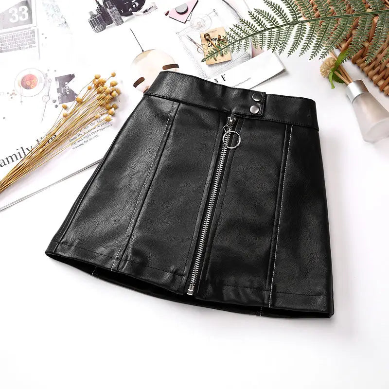 2025 new spring autumn Girls Kids leather PU zipper skirt comfortable cute baby Clothes Children Clothing
