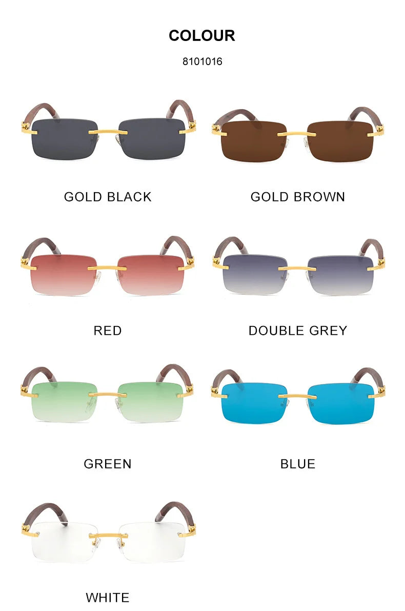Natural Rimless Wooden Sunglasses Men Women 2025 Trendy Original Wood Sun Glasses for Male Retro Rectangle Eyewear Shades Uv400