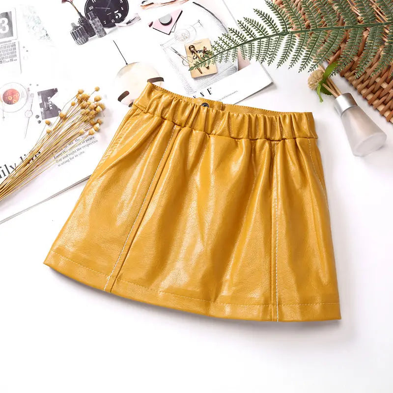 2025 new spring autumn Girls Kids leather PU zipper skirt comfortable cute baby Clothes Children Clothing