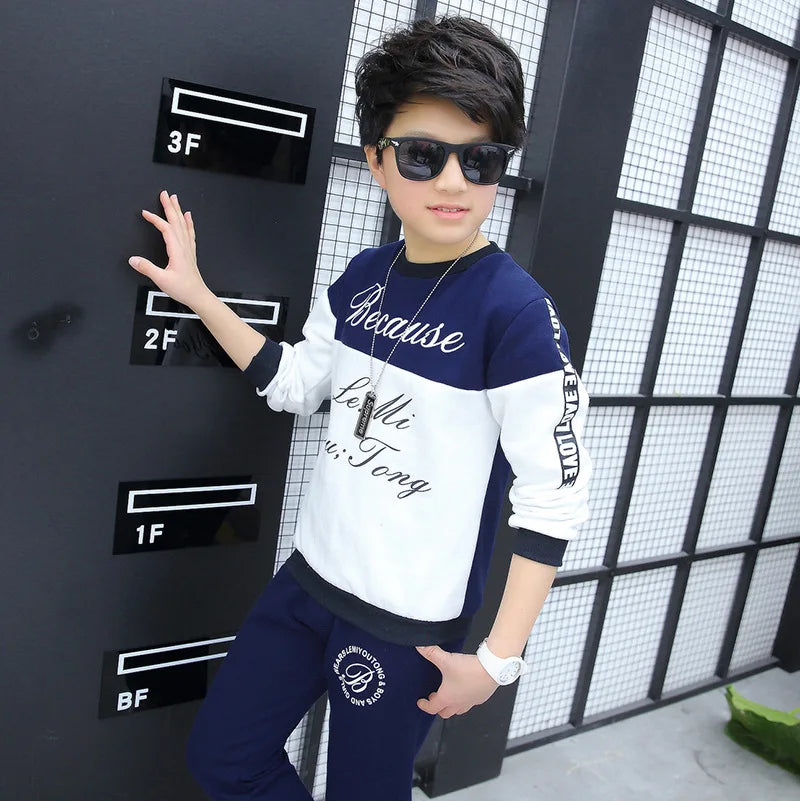 2025 Boys clothes sport suit casual sets spring letter child kids tracksuit t-shirt top and long pant 4 5 6 7 8 9 10 11 12 year