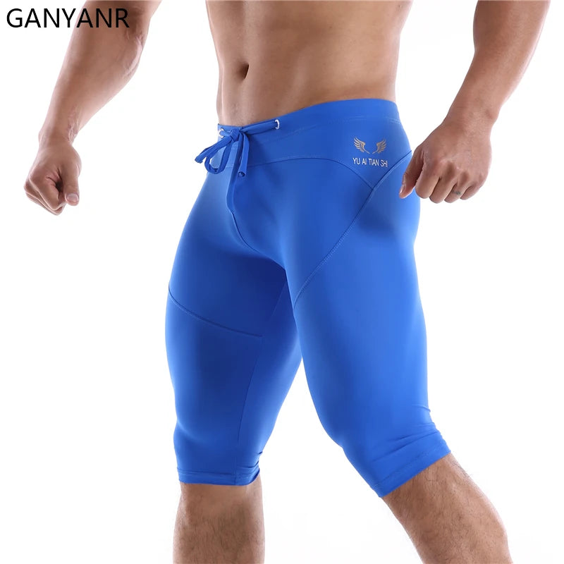 GANYANR Running Tights Men Compression Leggings Gym Sportswear Sexy Basketball Yoga Skins Sport Shorts Training Jogging Athletic