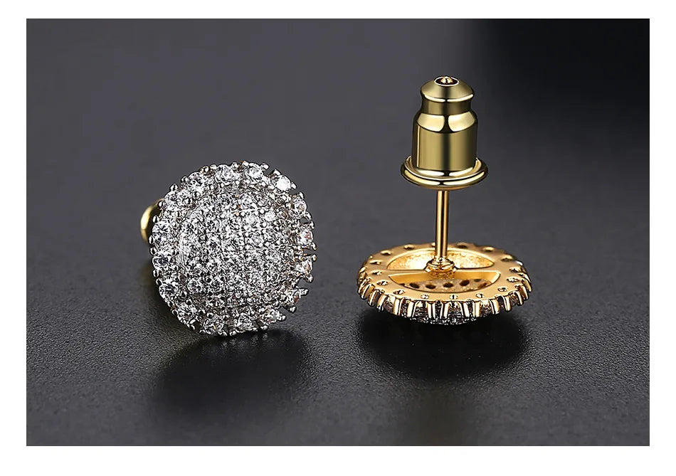 3 Colors Hip Hop CZ Stone Bling Iced Out Round Stud Earrings Cubic Zirconia Earring for Women Men Hiphop Rappy Jewelry Rose Gold