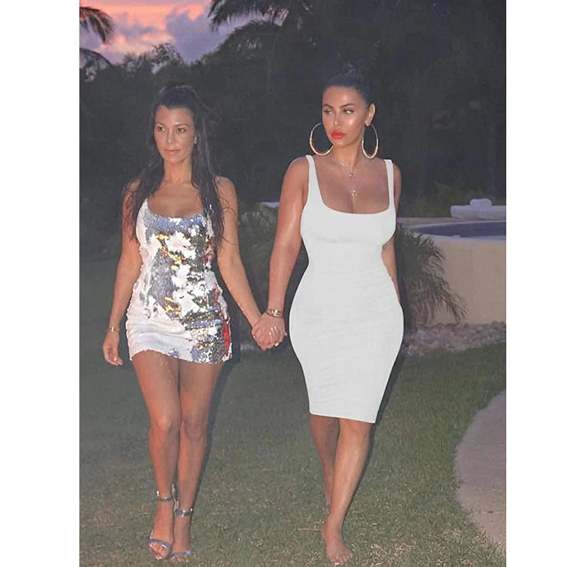 Women's Sexy Bodycon Tank Dress Sleeveless Basic Midi Club Dresses