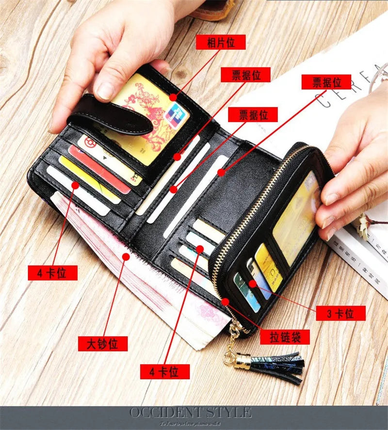 Floral Purse Short Women 2025 New Small Wallet Women Cards and Coins Cow Leather Purse Bag
