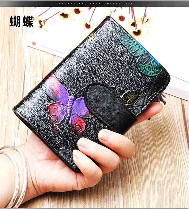 Floral Purse Short Women 2025 New Small Wallet Women Cards and Coins Cow Leather Purse Bag