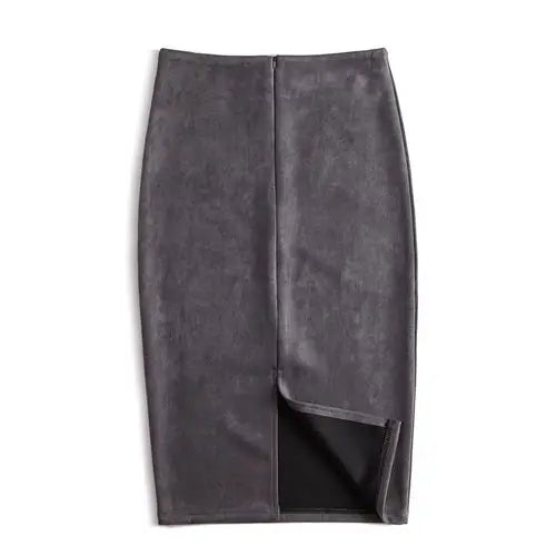Winter Sexy Bodycon Suede Skirts 2025 Fashion Knee Length High Waist Office Skirt Korean Women Clothes Elegant Slim Pencil Skirt