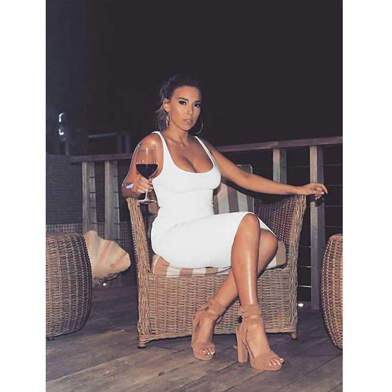 Women's Sexy Bodycon Tank Dress Sleeveless Basic Midi Club Dresses