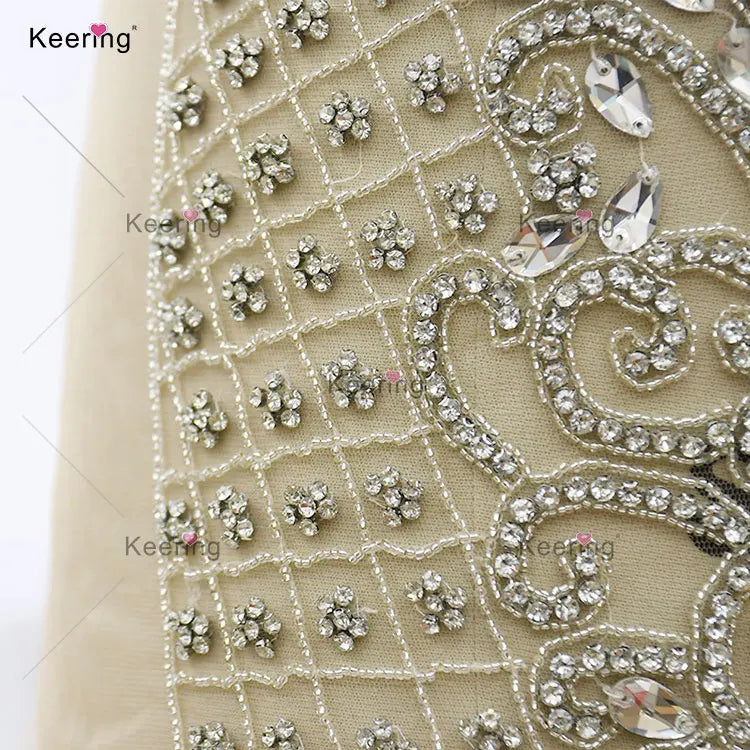 Keering Fashion Designer Silver Crystal 2023 Girls Clothing Sets Custom Glass Rhinestone Black Gold Applique for Dresses