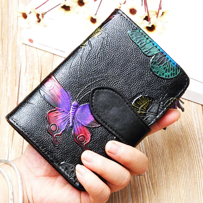 Floral Purse Short Women 2025 New Small Wallet Women Cards and Coins Cow Leather Purse Bag