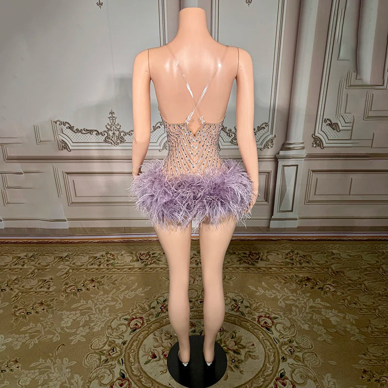 Novance Y4346 Wholesale Clothing Supplier Sexy Women's Bodysuits Skinny With Feather and Crystal Party Stage Performance Wear