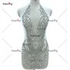 Keering Fashion Designer Silver Crystal 2023 Girls Clothing Sets Custom Glass Rhinestone Black Gold Applique for Dresses