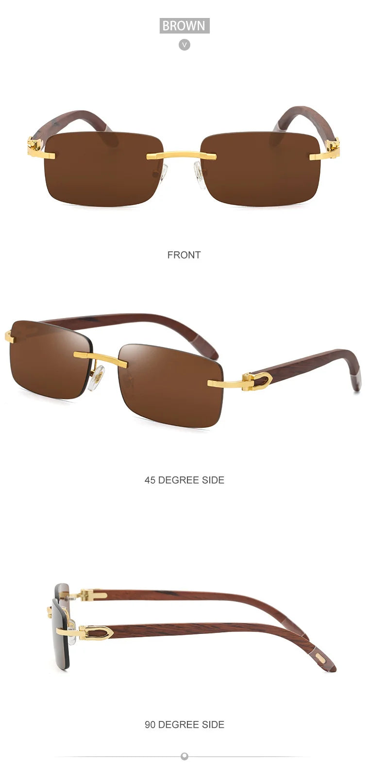 Natural Rimless Wooden Sunglasses Men Women 2025 Trendy Original Wood Sun Glasses for Male Retro Rectangle Eyewear Shades Uv400