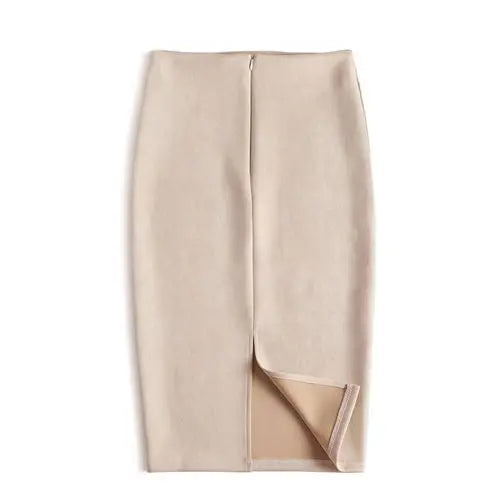 Winter Sexy Bodycon Suede Skirts 2025 Fashion Knee Length High Waist Office Skirt Korean Women Clothes Elegant Slim Pencil Skirt