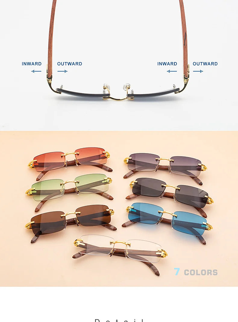 Natural Rimless Wooden Sunglasses Men Women 2025 Trendy Original Wood Sun Glasses for Male Retro Rectangle Eyewear Shades Uv400