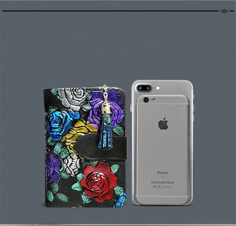 Floral Purse Short Women 2025 New Small Wallet Women Cards and Coins Cow Leather Purse Bag