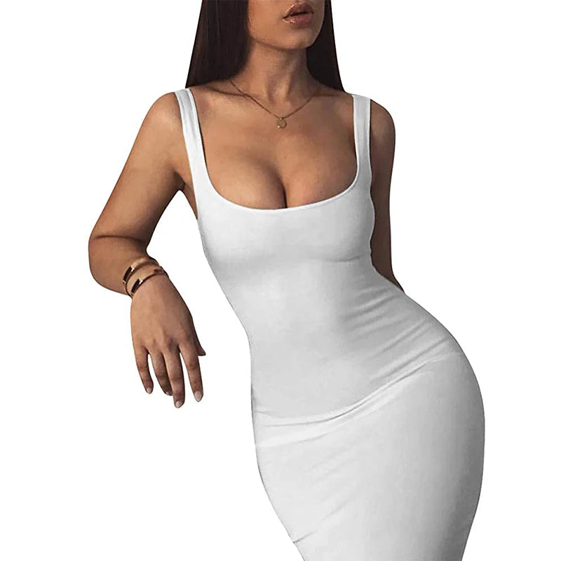 Women's Sexy Bodycon Tank Dress Sleeveless Basic Midi Club Dresses