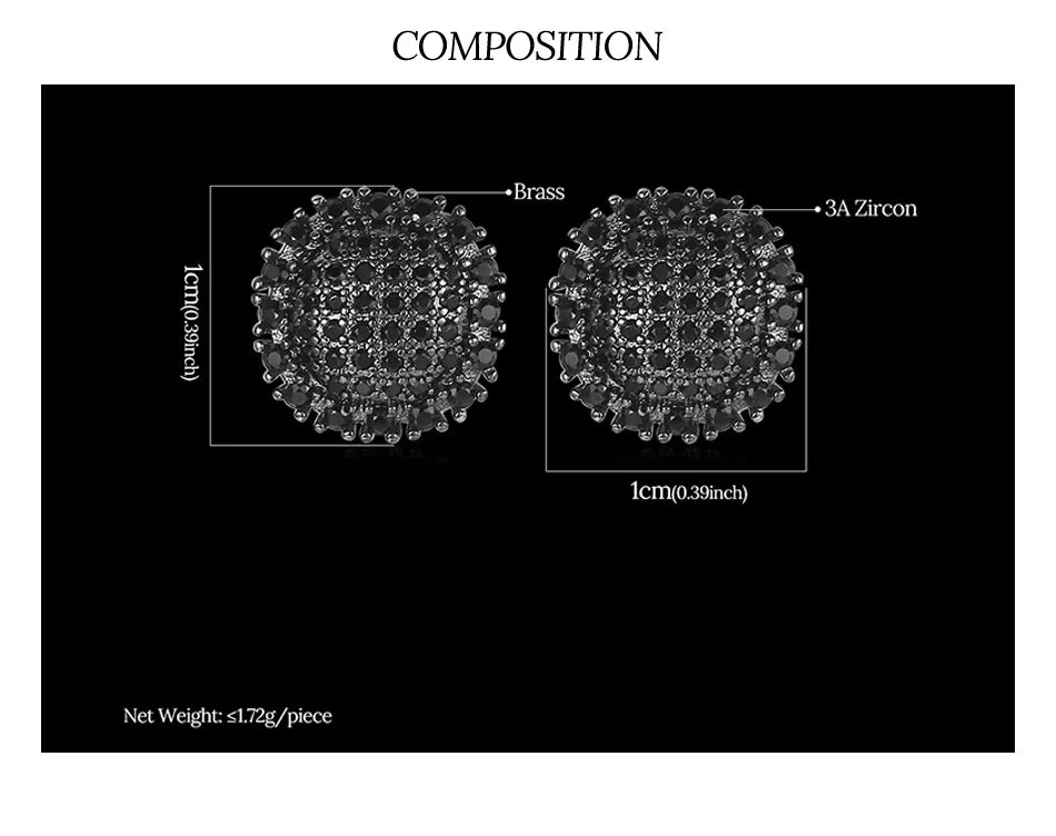 3 Colors Hip Hop CZ Stone Bling Iced Out Round Stud Earrings Cubic Zirconia Earring for Women Men Hiphop Rappy Jewelry Rose Gold