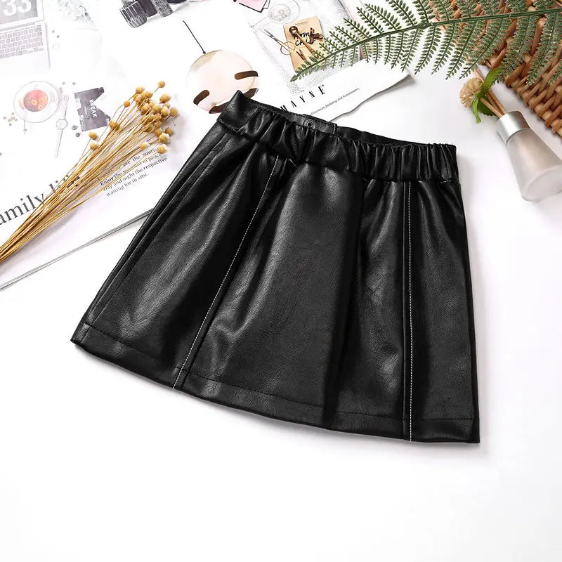 2025 new spring autumn Girls Kids leather PU zipper skirt comfortable cute baby Clothes Children Clothing