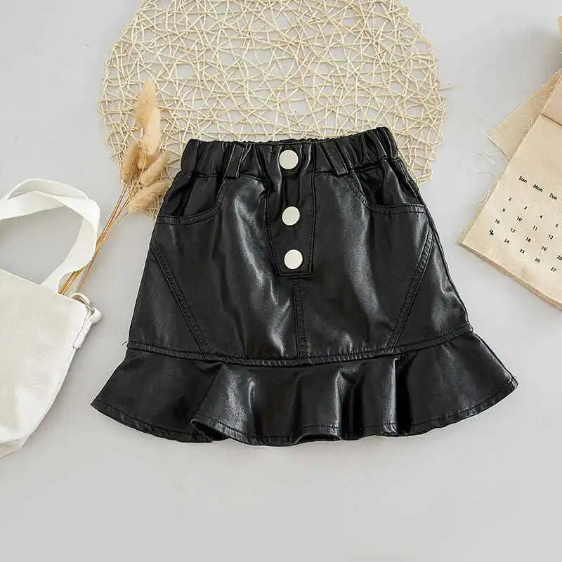 2025 new spring autumn Girls Kids leather PU zipper skirt comfortable cute baby Clothes Children Clothing