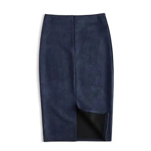 Winter Sexy Bodycon Suede Skirts 2025 Fashion Knee Length High Waist Office Skirt Korean Women Clothes Elegant Slim Pencil Skirt