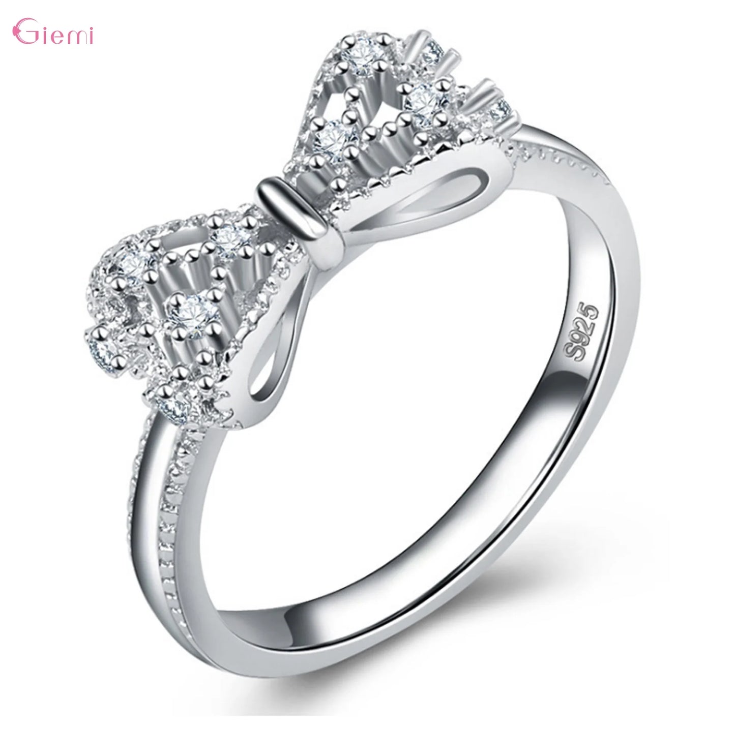 Women's 925 Sterling Silver Bowknot Zirconia Ring