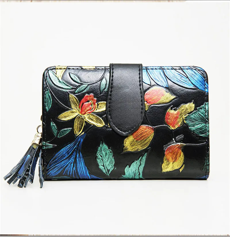 Floral Purse Short Women 2025 New Small Wallet Women Cards and Coins Cow Leather Purse Bag