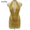 Keering Fashion Designer Silver Crystal 2023 Girls Clothing Sets Custom Glass Rhinestone Black Gold Applique for Dresses