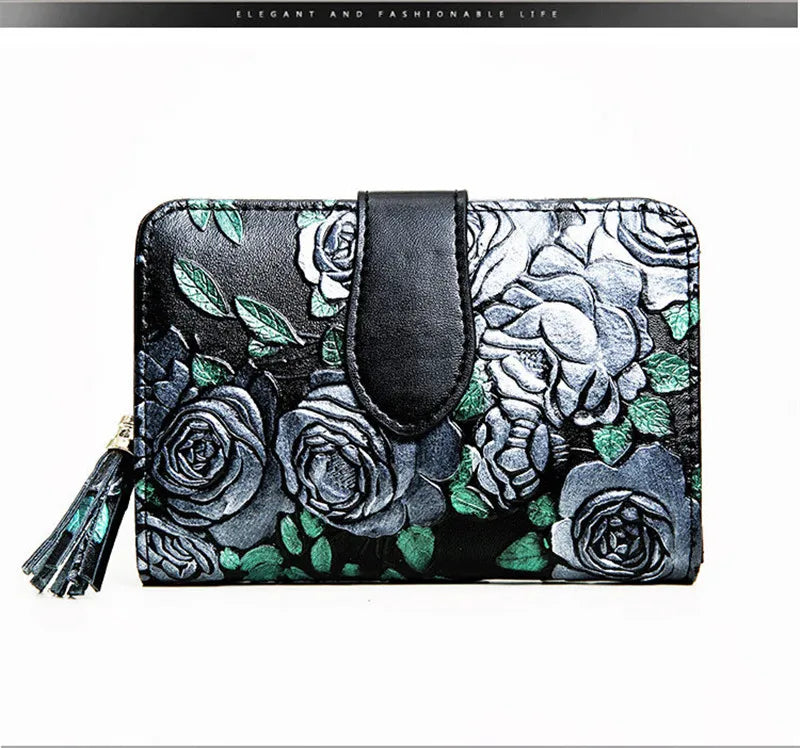 Floral Purse Short Women 2025 New Small Wallet Women Cards and Coins Cow Leather Purse Bag