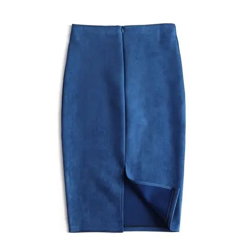 Winter Sexy Bodycon Suede Skirts 2025 Fashion Knee Length High Waist Office Skirt Korean Women Clothes Elegant Slim Pencil Skirt