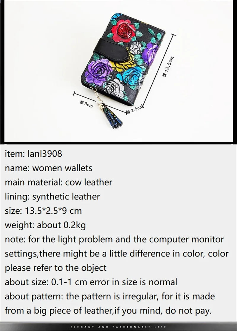 Floral Purse Short Women 2025 New Small Wallet Women Cards and Coins Cow Leather Purse Bag