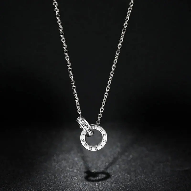 Women's Roman Numerals Pendant Necklace Titanium Steel
