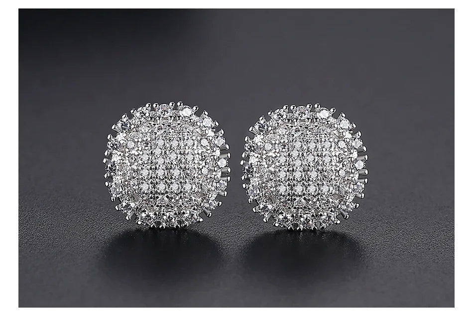 3 Colors Hip Hop CZ Stone Bling Iced Out Round Stud Earrings Cubic Zirconia Earring for Women Men Hiphop Rappy Jewelry Rose Gold