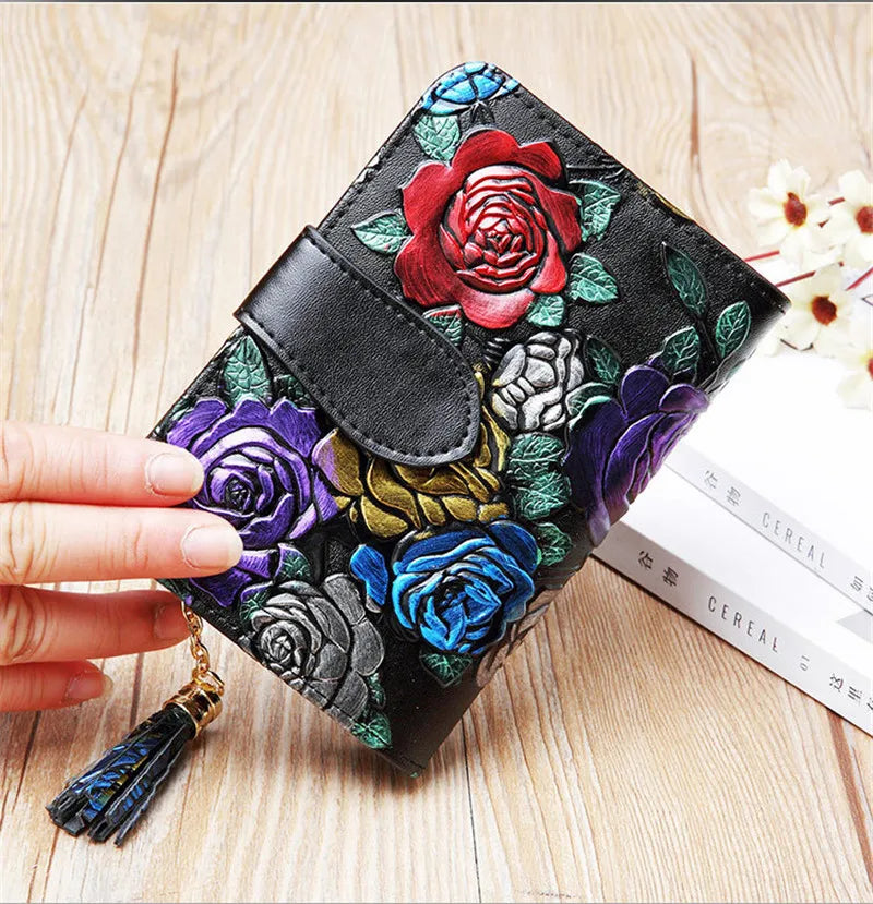 Floral Purse Short Women 2025 New Small Wallet Women Cards and Coins Cow Leather Purse Bag