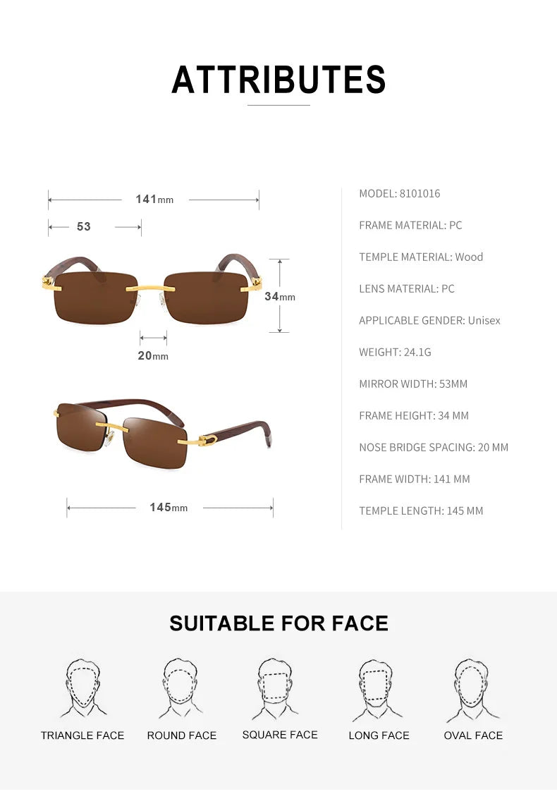Natural Rimless Wooden Sunglasses Men Women 2025 Trendy Original Wood Sun Glasses for Male Retro Rectangle Eyewear Shades Uv400